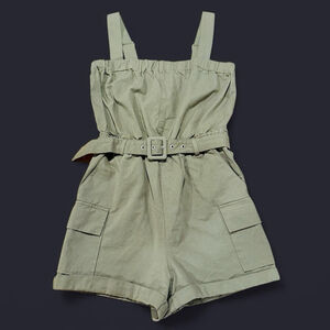 GILLI Utility Romper S Green Belted Cargo Pocket Adjustable Strap Shorts Romper